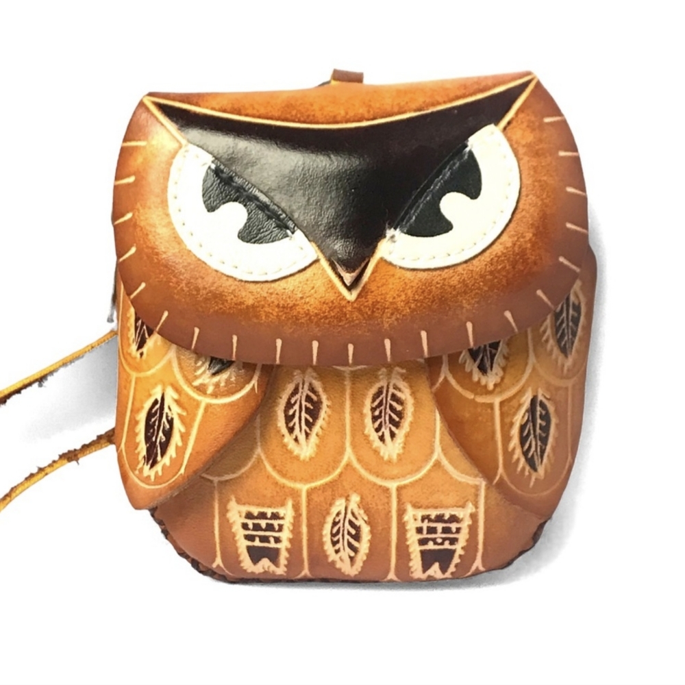 LAST ONE! Handmade Handcrafted Genuine Leather Owl Wristlet Coin Purse - Picture 7 of 8